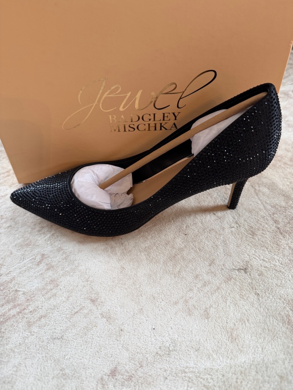 Badgley Mischka Black Crystal-Embellished Pointed Stiletto Pump